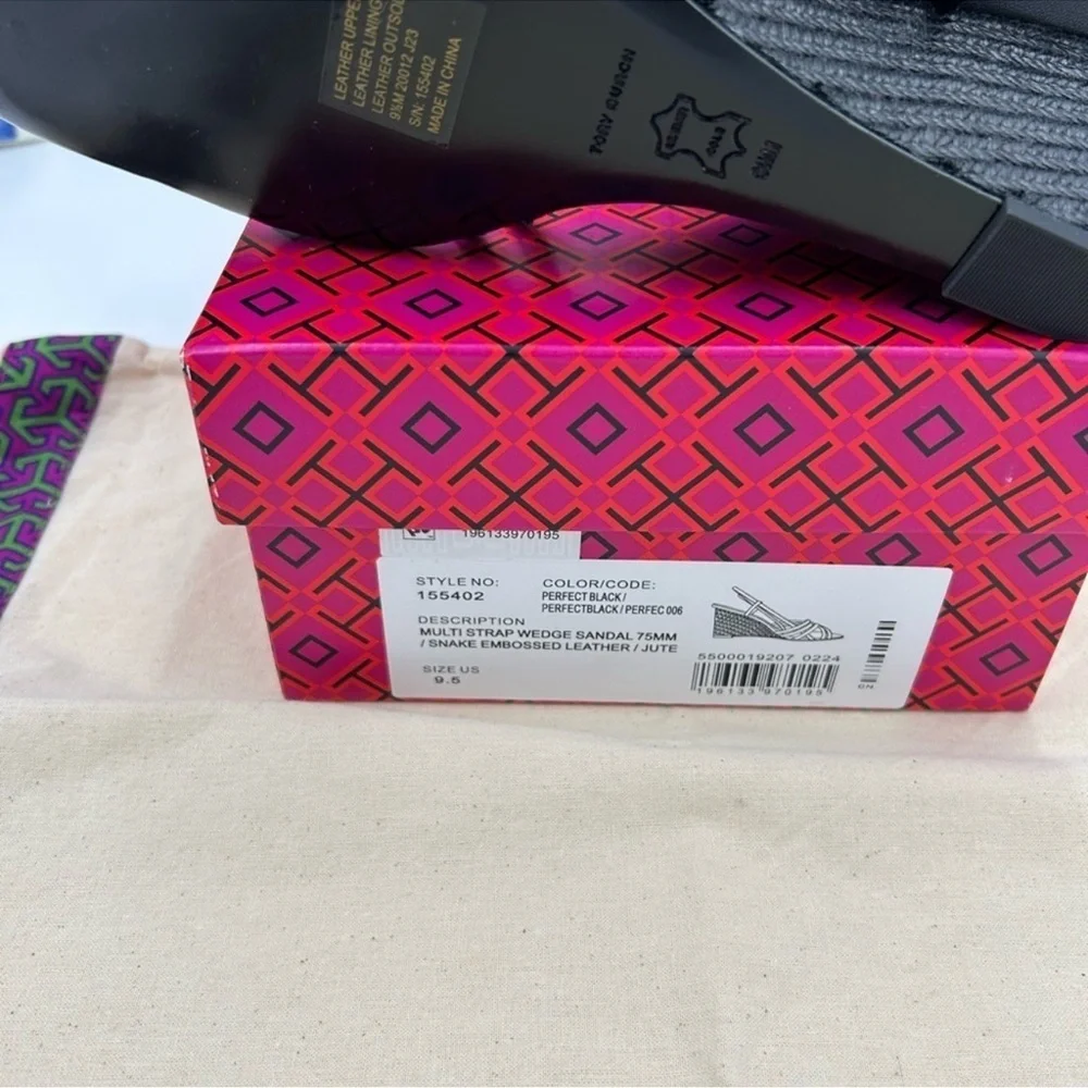 Women’s Tory Burch, multi strap wedge sandal snake embossed 75MM size 9.5
